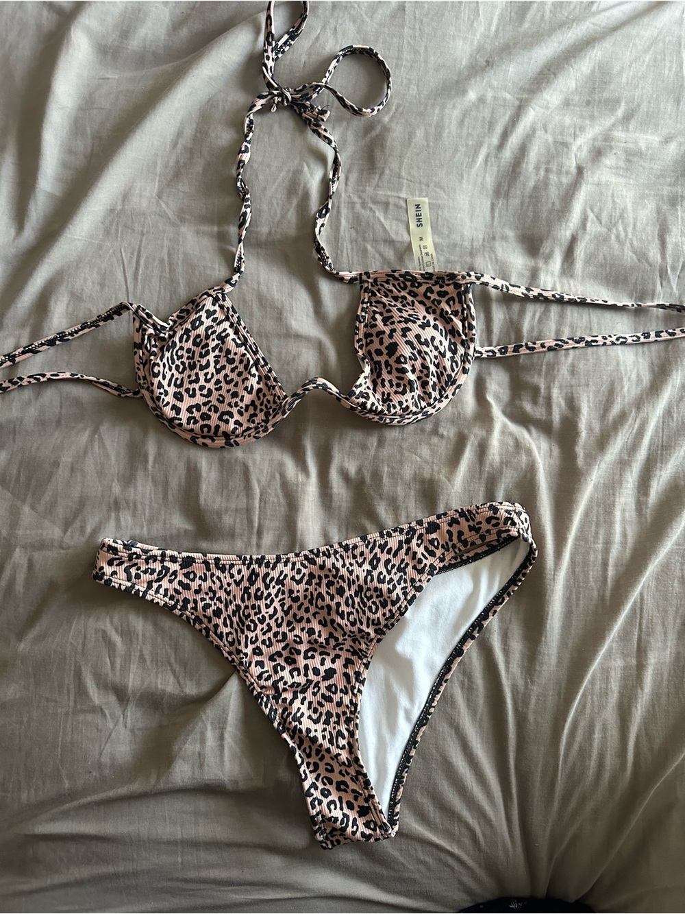 Leopard Print Bikini Set - Pink and Black Medium